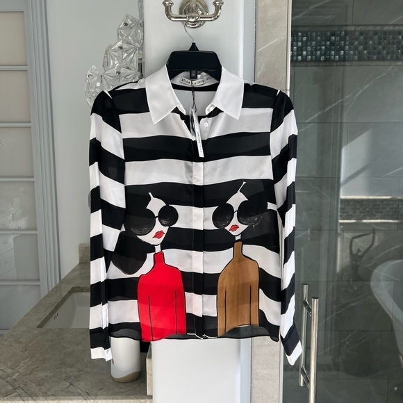 Alice + Olivia Willa Silk Striped Shirt - Picture 10 of 13